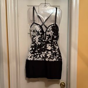 Black and White Sequin Mini Dress